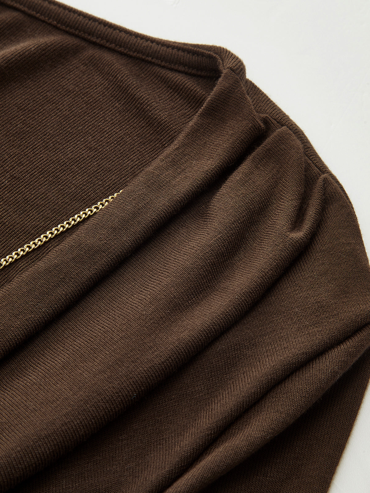 Chain Detail Cowl Neck Ruched Top-Chicvia