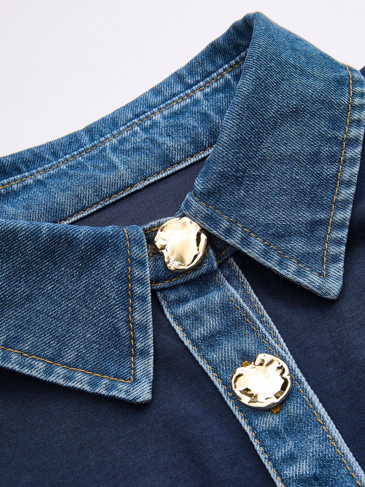 Denim Collar Cinched Waist Sweatshirt-Chicvia