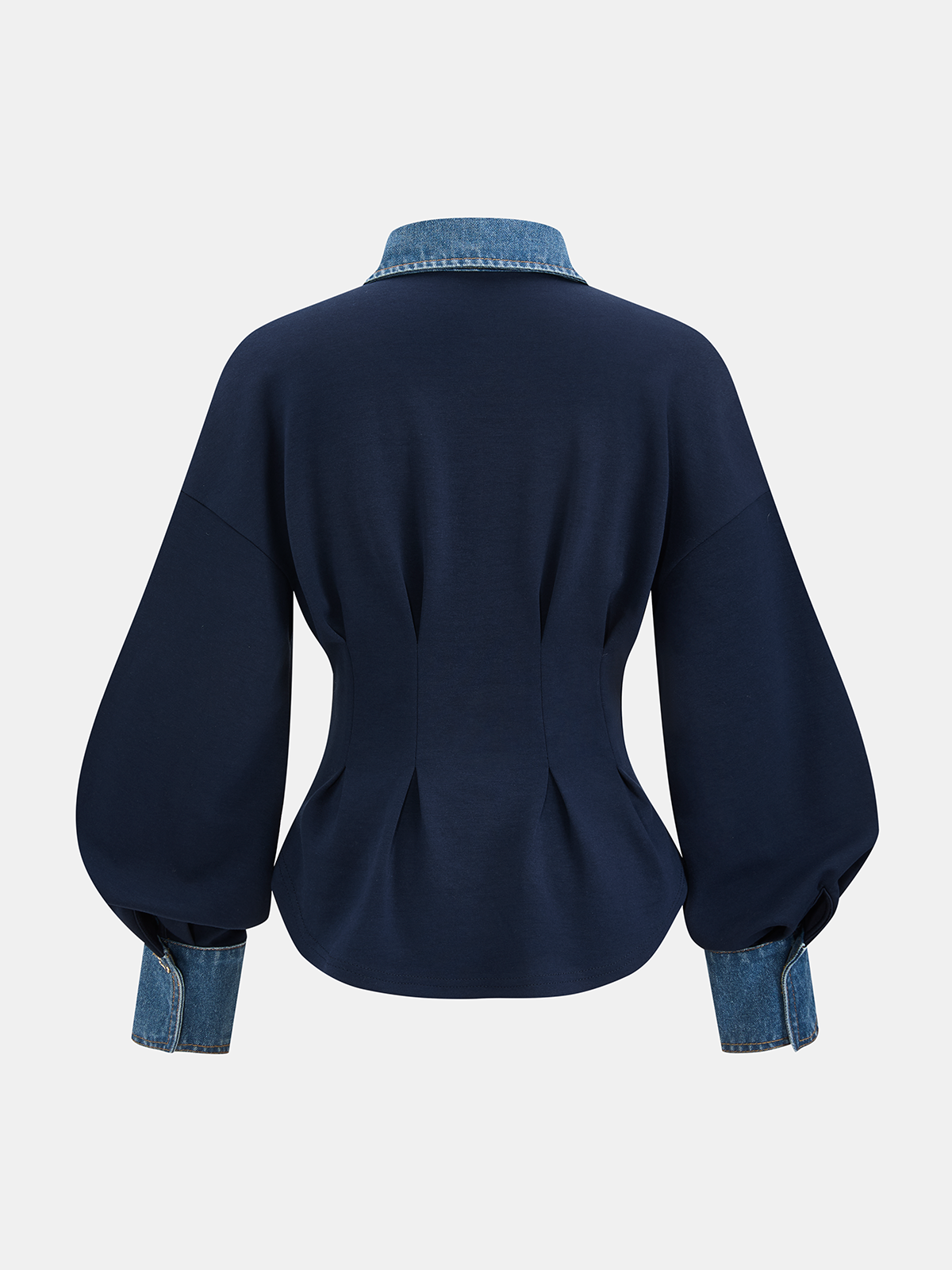 Denim Collar Cinched Waist Sweatshirt-Chicvia
