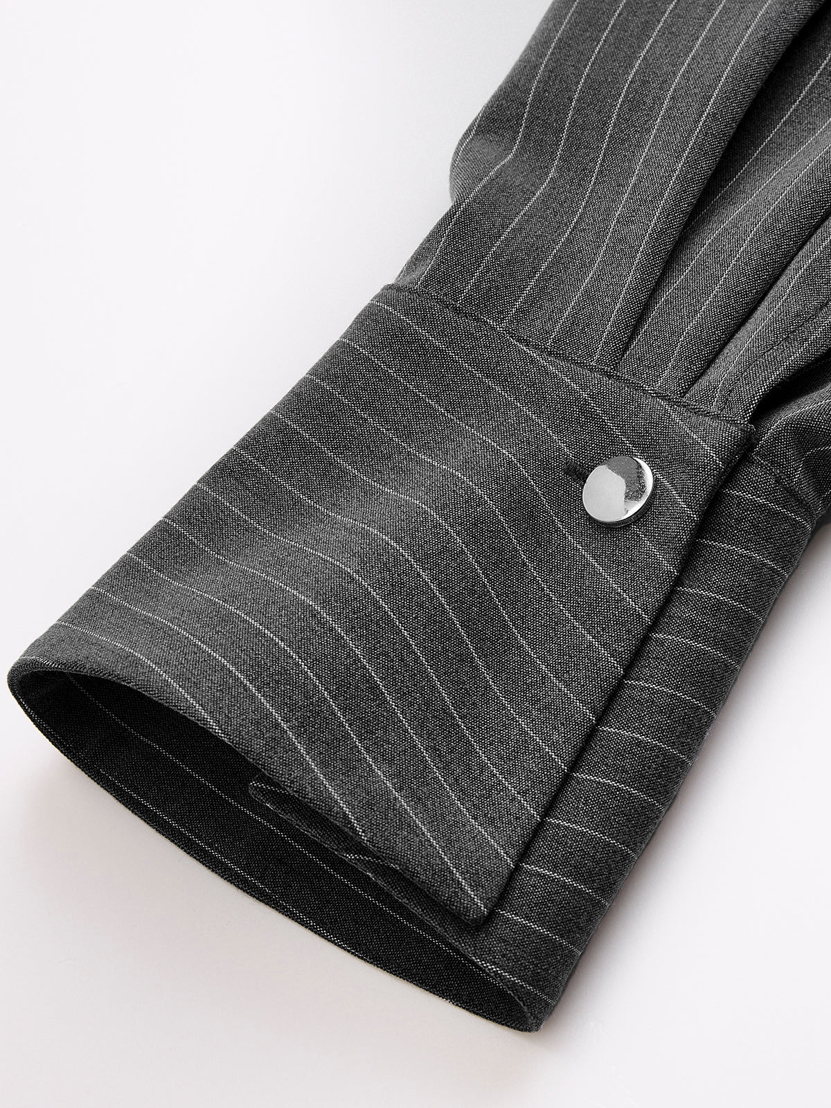 Pinstripe Shirt and Ruched Mini Skirt Set-Chicvia