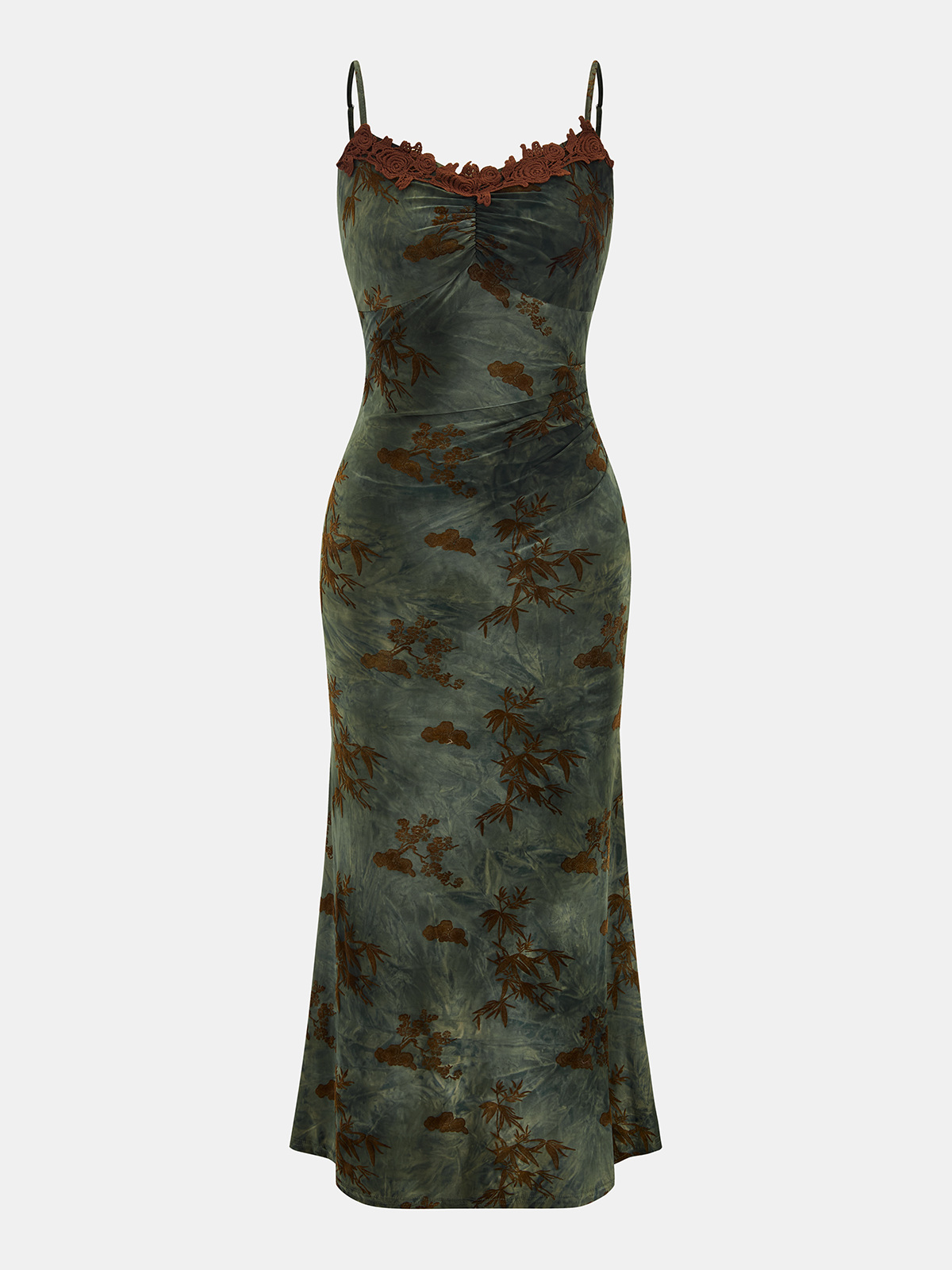 Flocked Print Cami Midi Dress-Chicvia