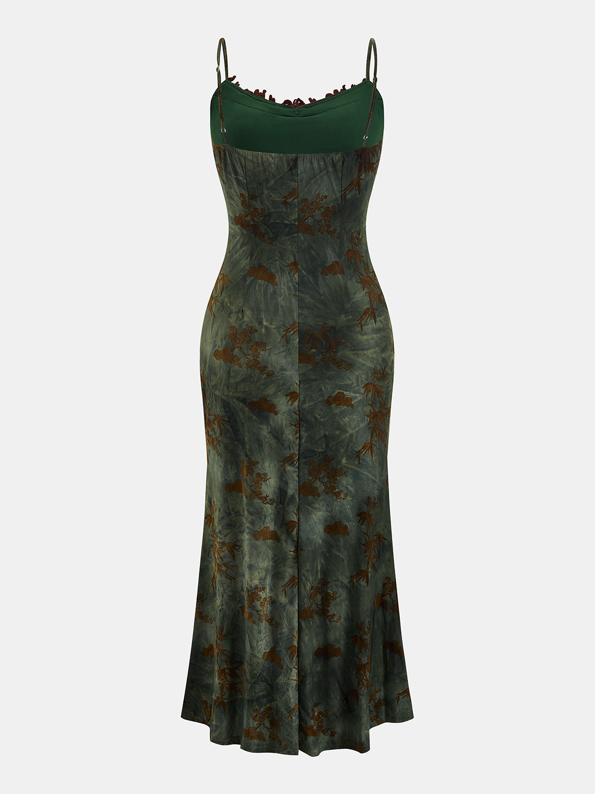 Flocked Print Cami Midi Dress-Chicvia