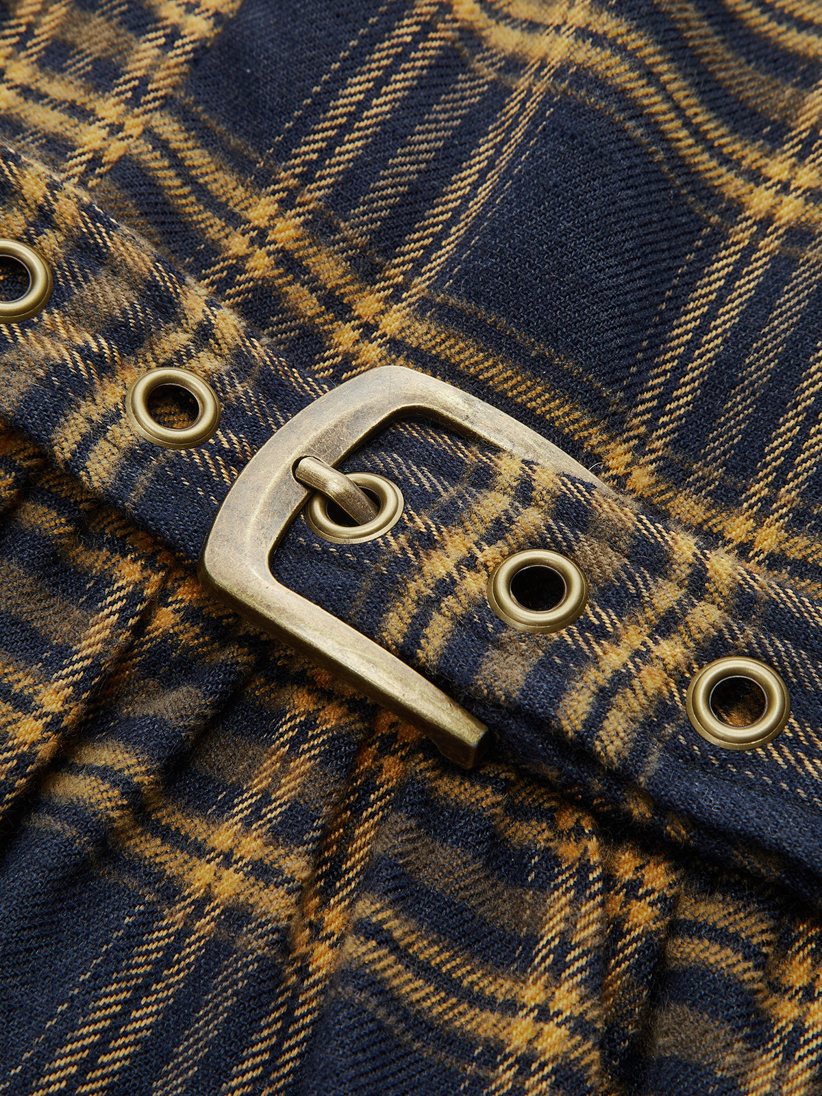 Plaid Smocked Bodice Belted Midi Dress-Chicvia