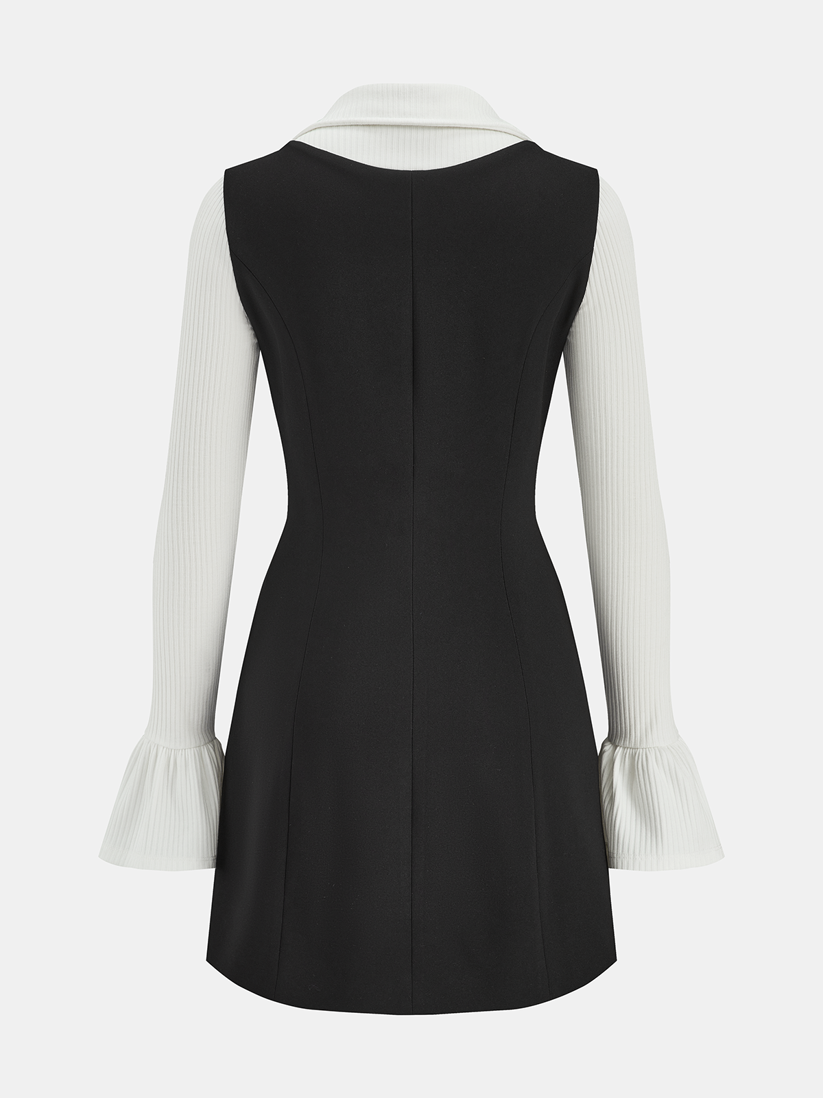 Collared Knit Flared Sleeve Panel Mini Dress-Chicvia