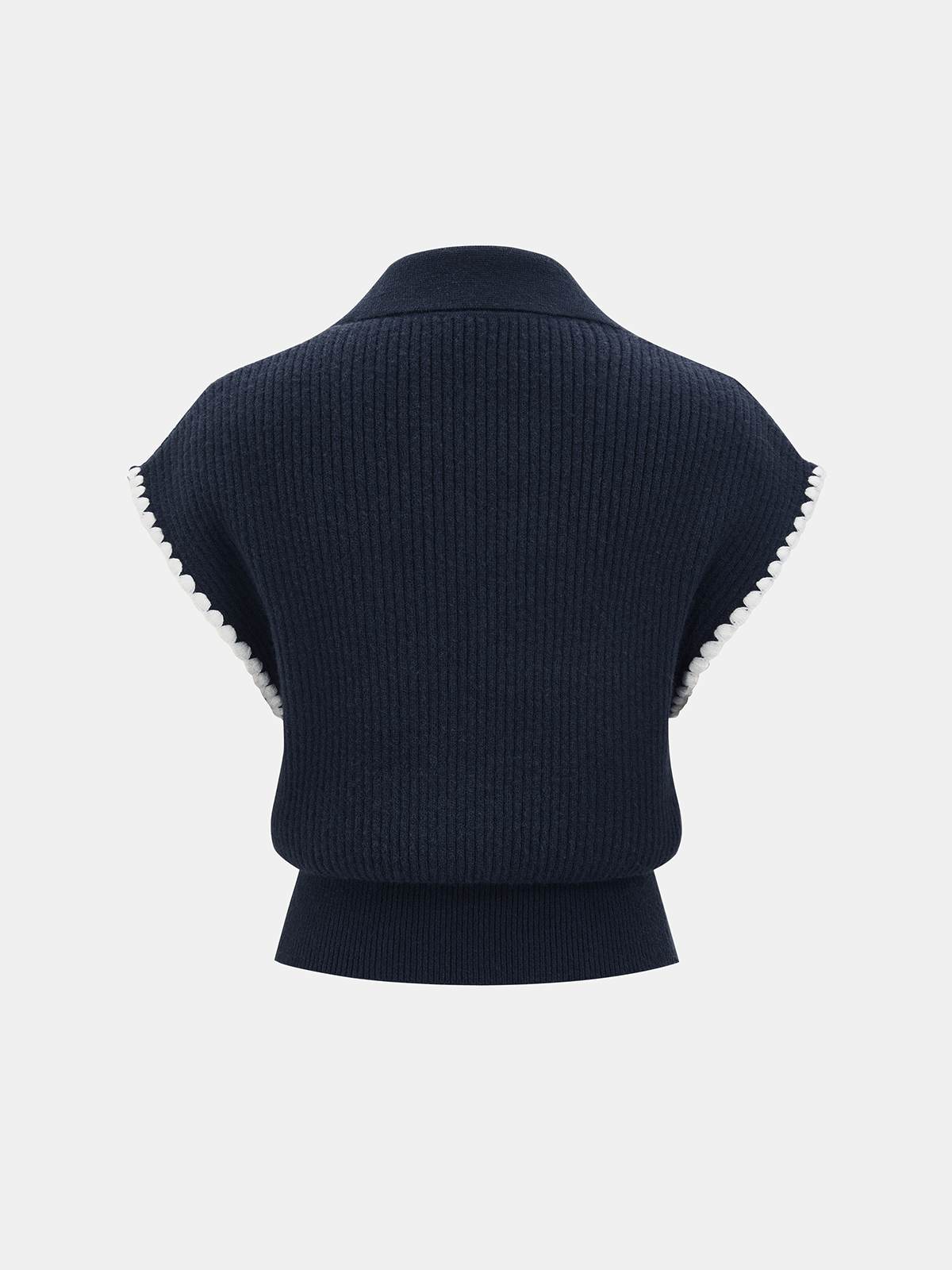 Metal Clasp Contrast Trim Collared Knit Vest-Chicvia