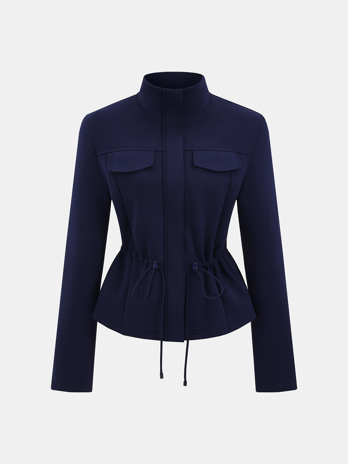 Drawstring-Waist Stand-Collar Jacket-Chicvia