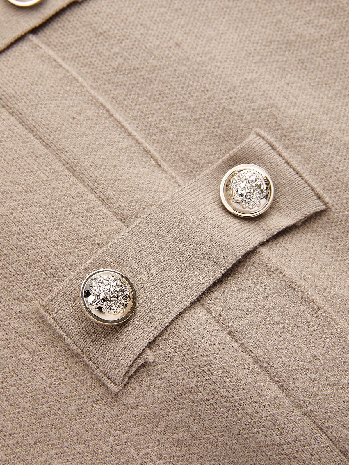 Metal Button Belted Cape-Style Knit Top-Chicvia