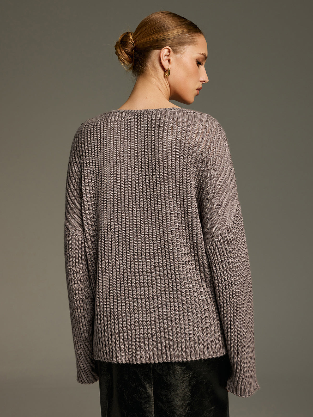 Lace Panel Wool-Blend Ribbed Knit Top-Chicvia