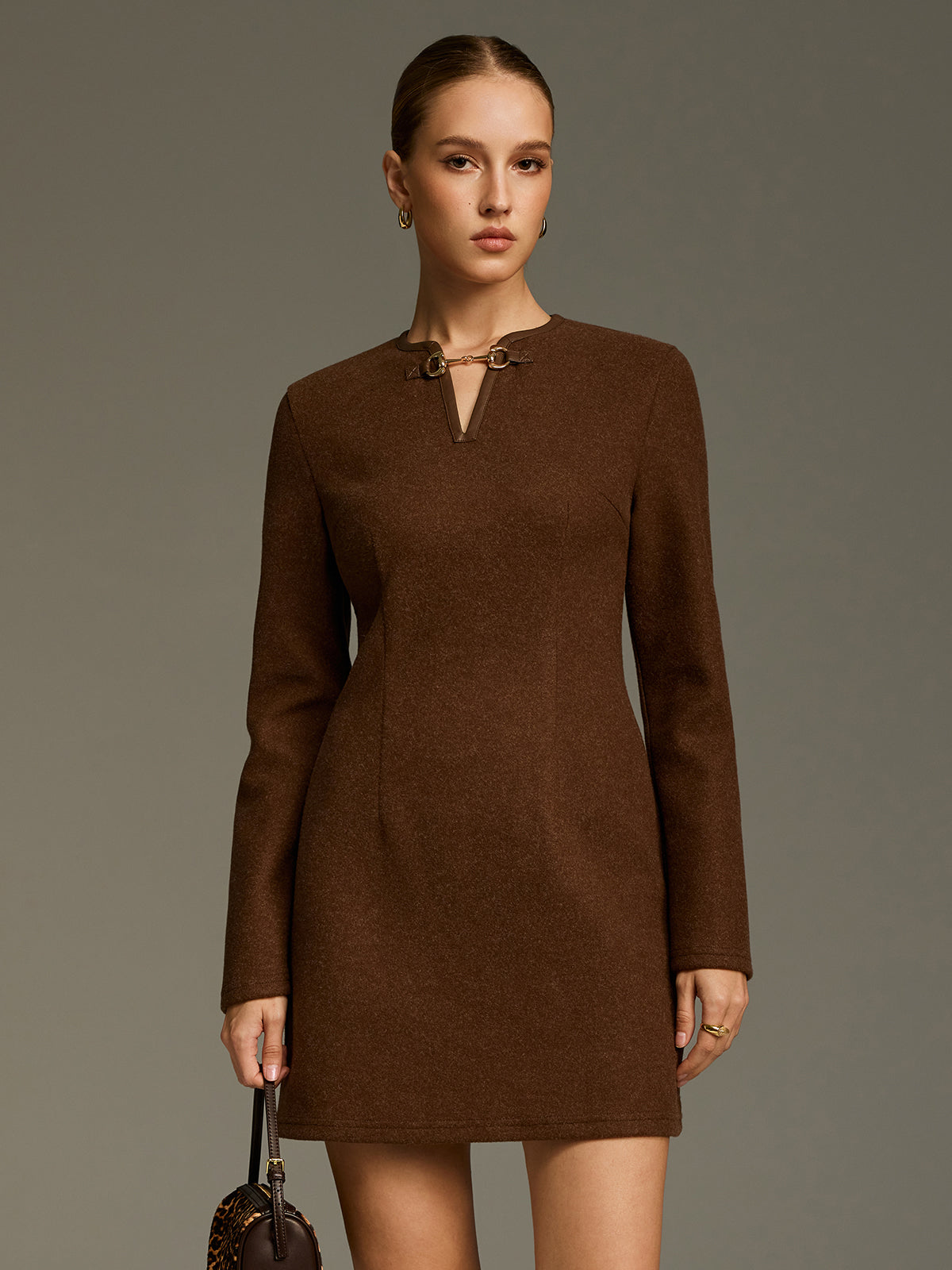 Horsebit Detail A-Line Mini Dress-Chicvia