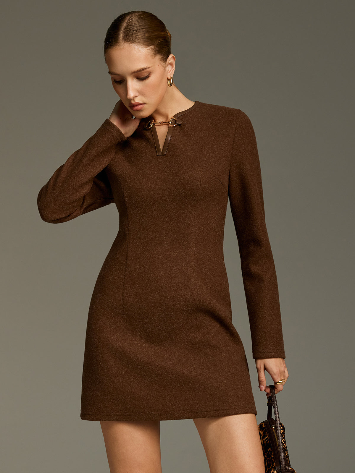 Horsebit Detail A-Line Mini Dress-Chicvia