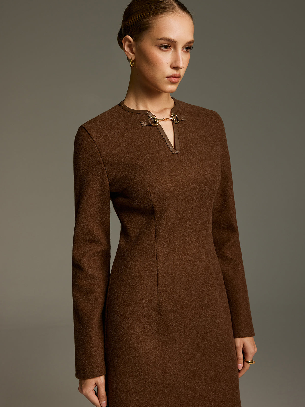 Horsebit Detail A-Line Mini Dress-Chicvia