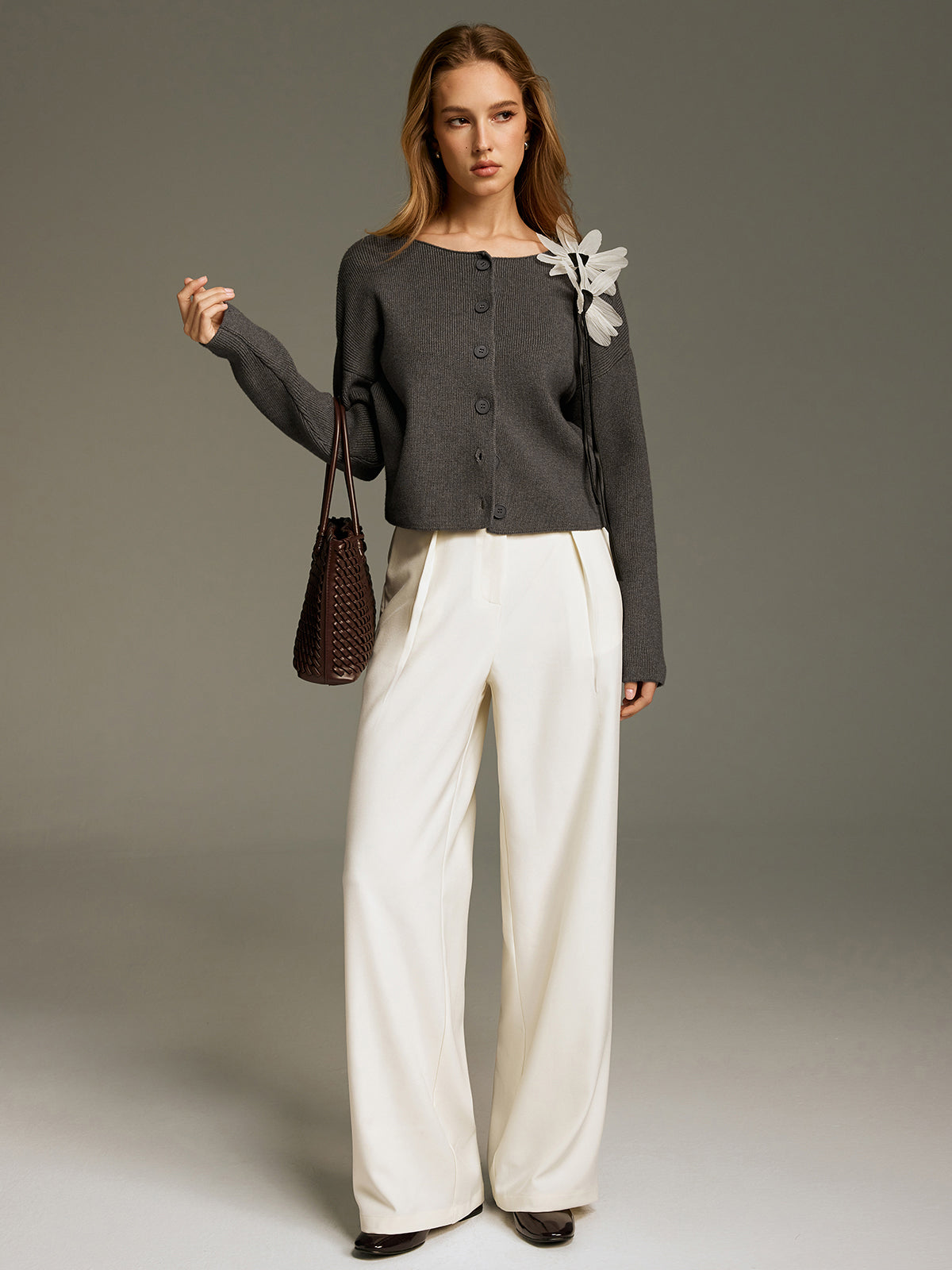 Floral Embellished Knit Cardigan-Chicvia