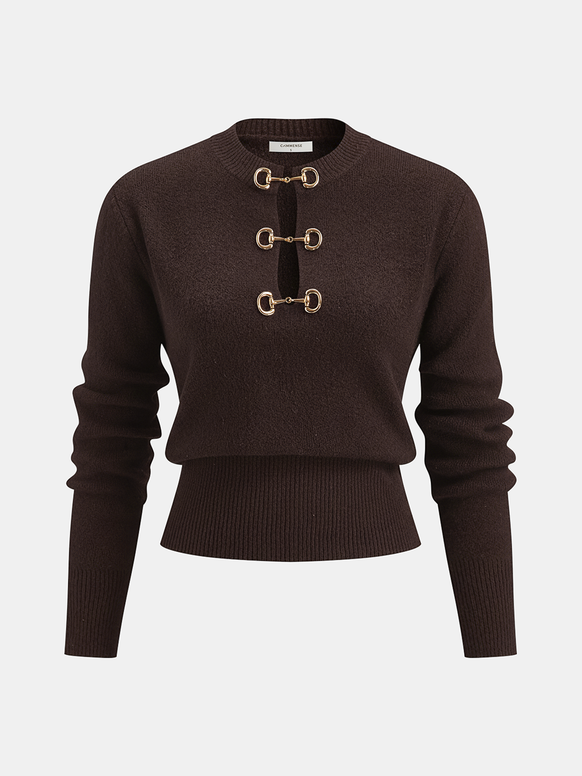 Horsebit Detail Long Sleeve Sweater-Chicvia