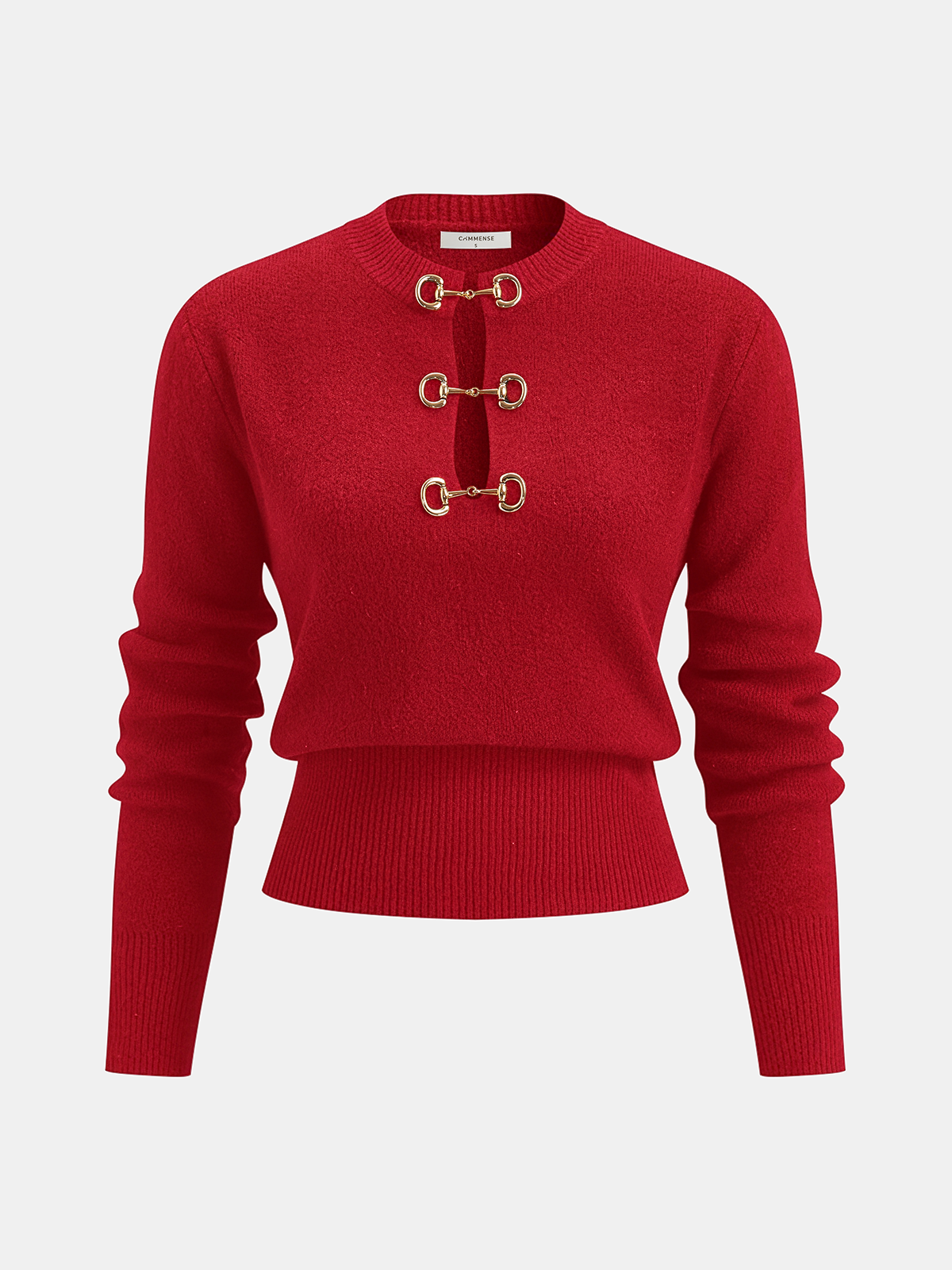 Horsebit Detail Long Sleeve Sweater-Chicvia