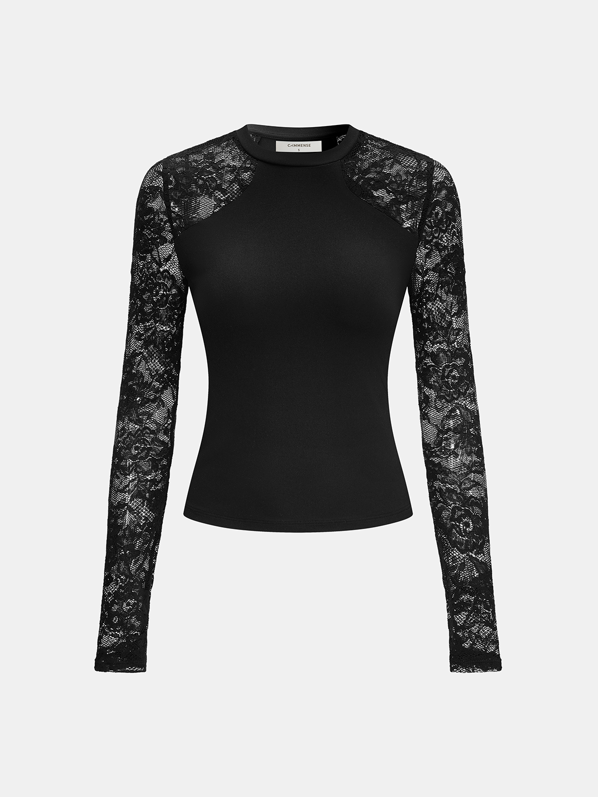 Lace-Sleeve Fitted Long-Sleeve Top-Chicvia