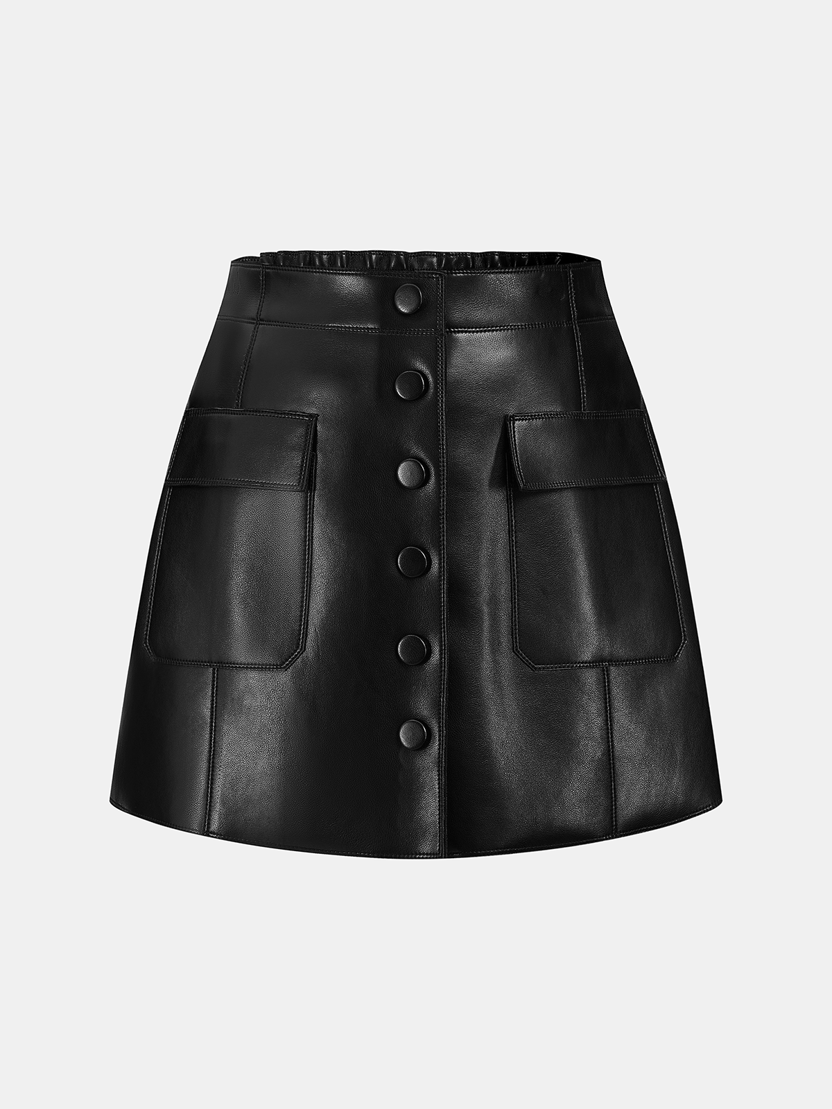 Button-Front Faux Leather Skort-Chicvia