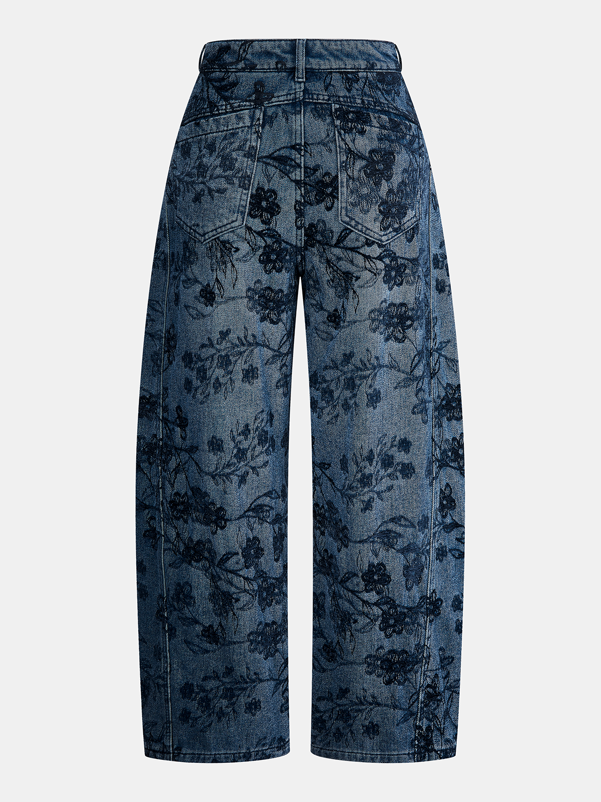 Floral Jacquard Curved-Leg Jeans-Chicvia