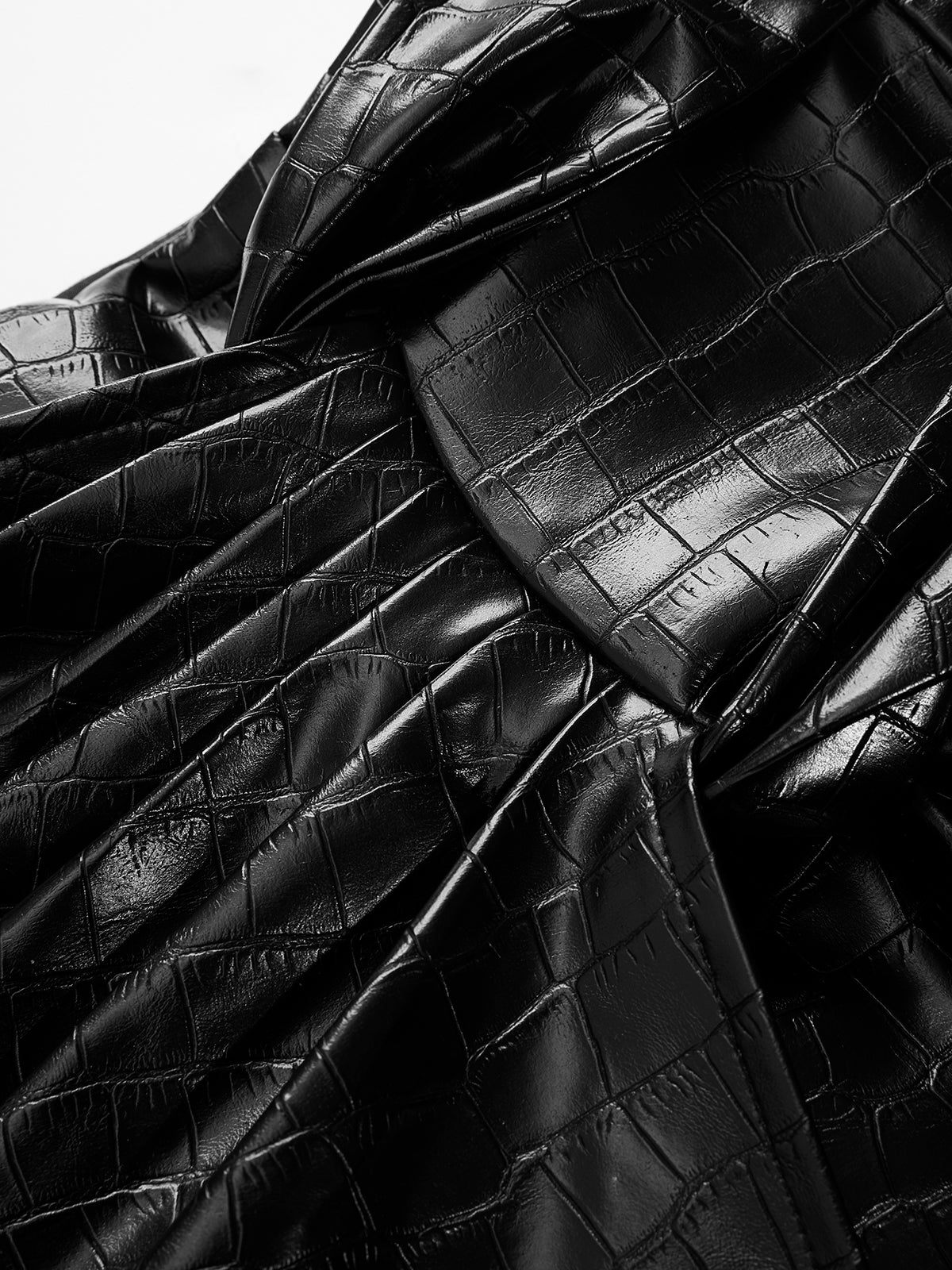 Crocodile Faux Leather Ruched Midi Skirt-Chicvia