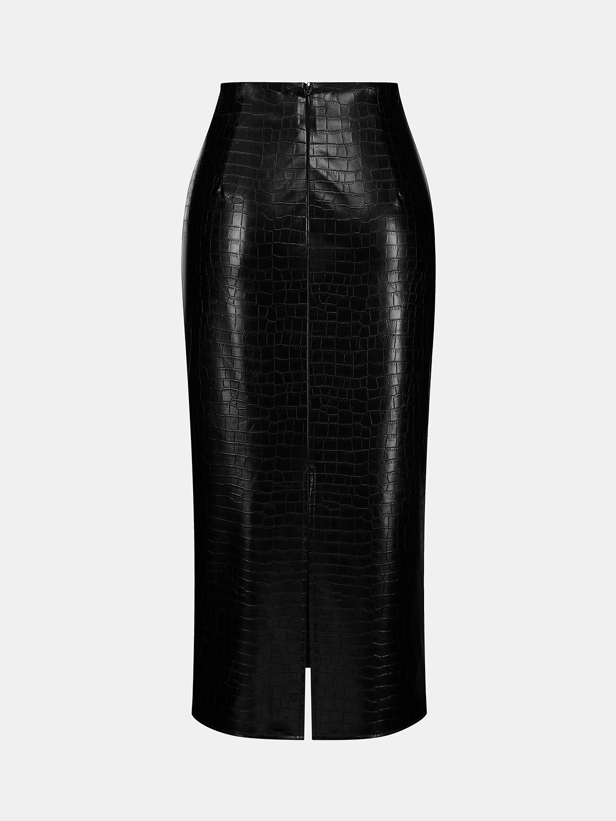 Crocodile Faux Leather Ruched Midi Skirt-Chicvia