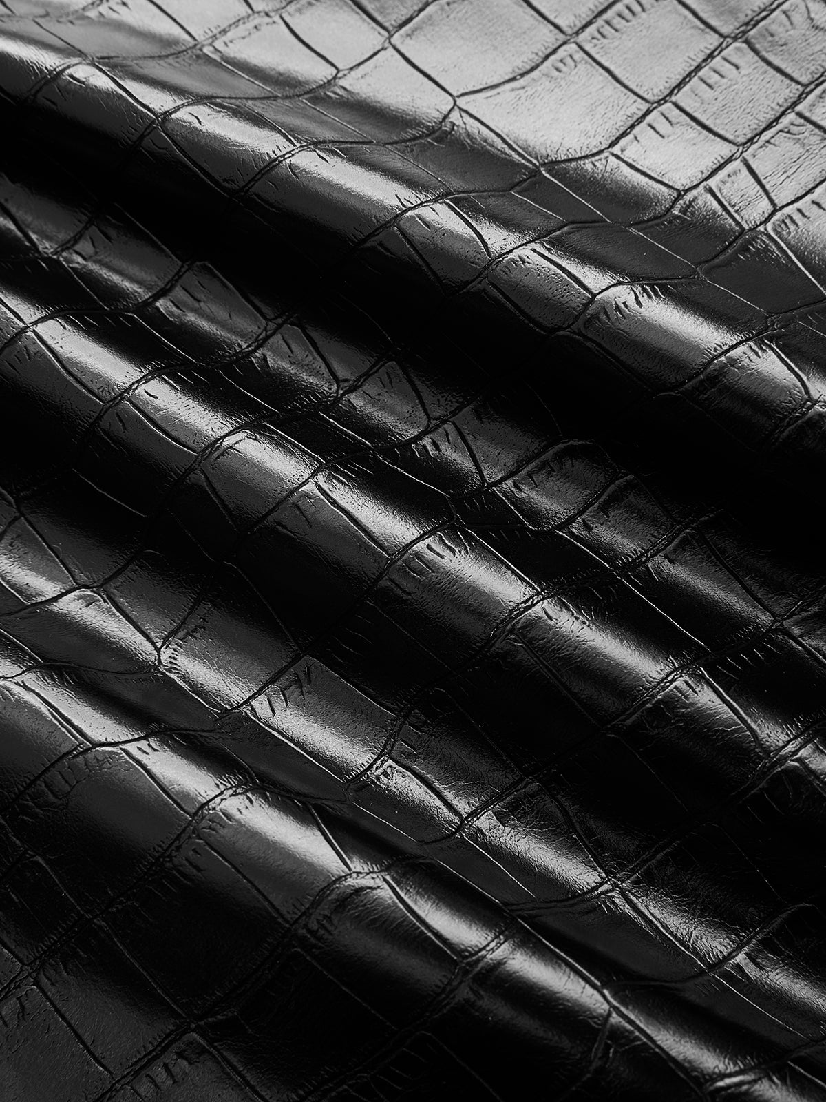 Crocodile Faux Leather Ruched Midi Skirt-Chicvia