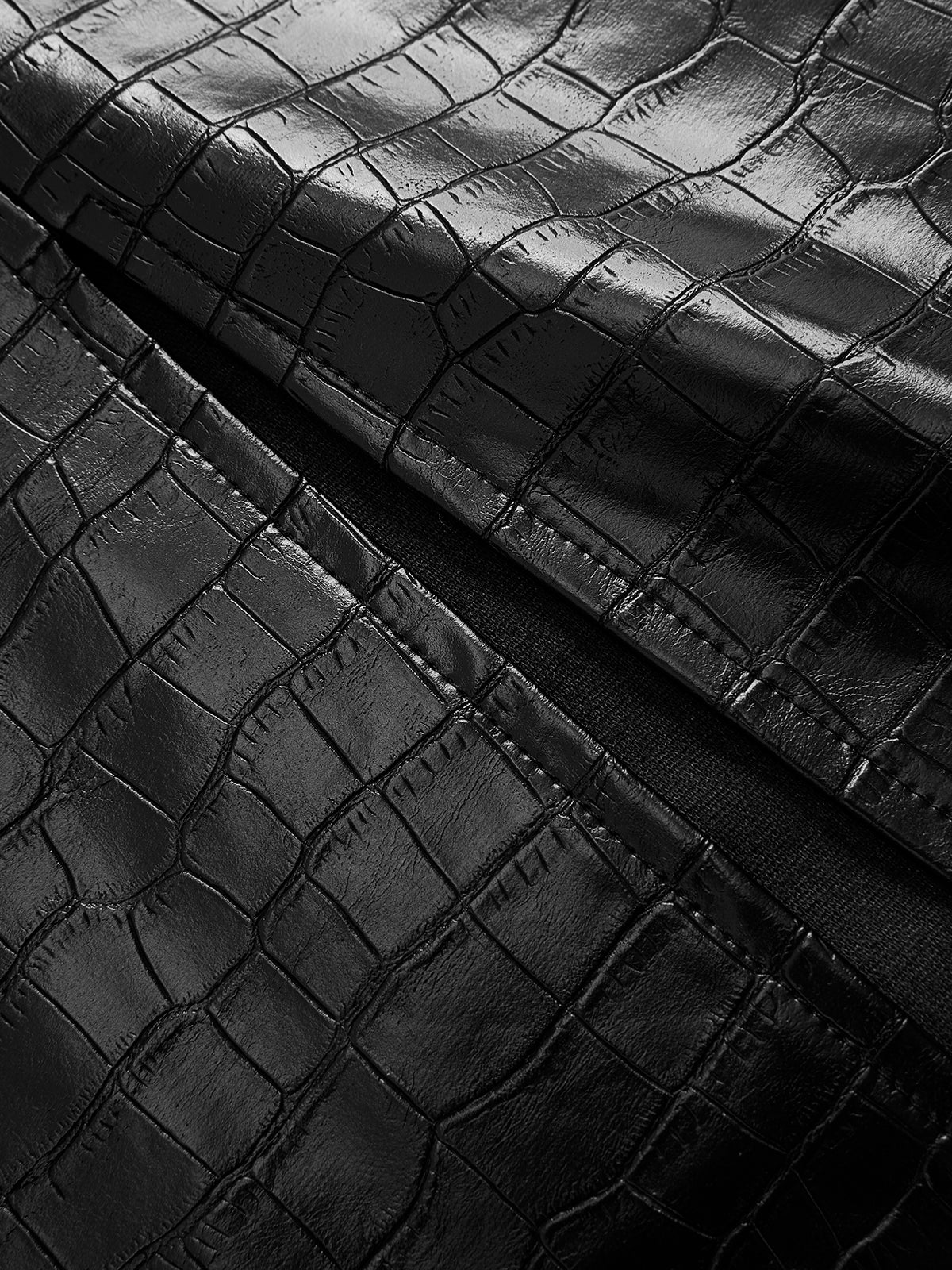 Crocodile Faux Leather Ruched Midi Skirt-Chicvia