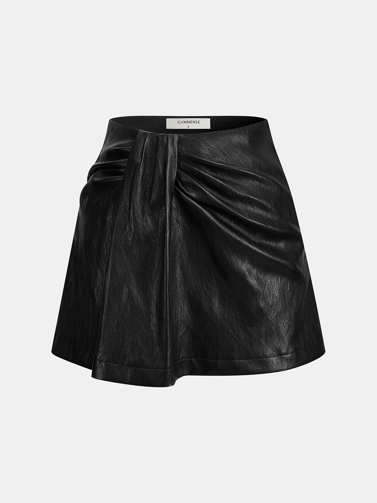 Faux Leather Ruched Mini Skort-Chicvia