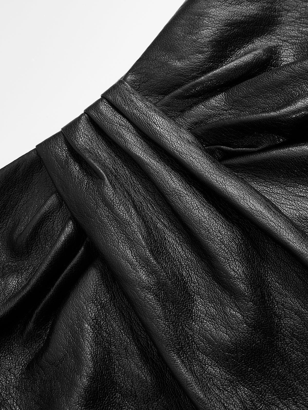 Faux Leather Ruched Mini Skort-Chicvia