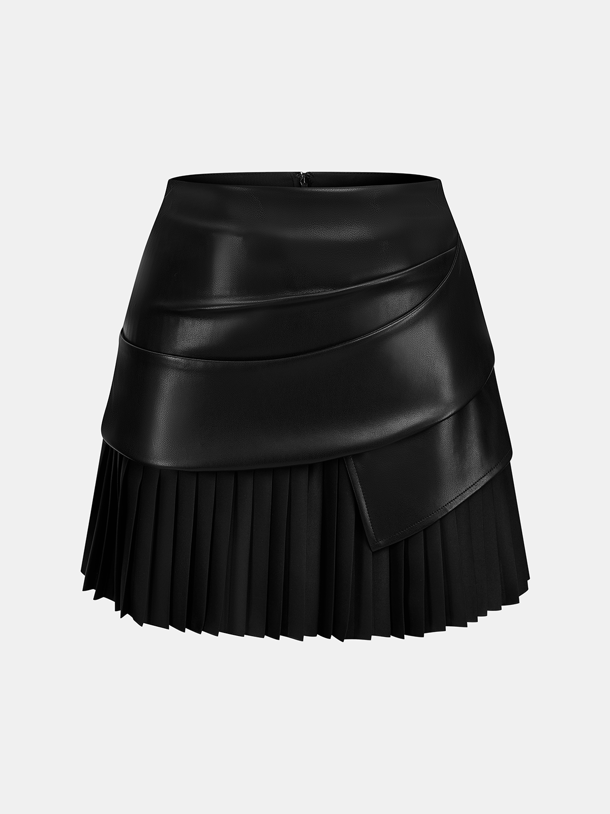 Faux Leather Ruched Pleated Mini Skirt-Chicvia