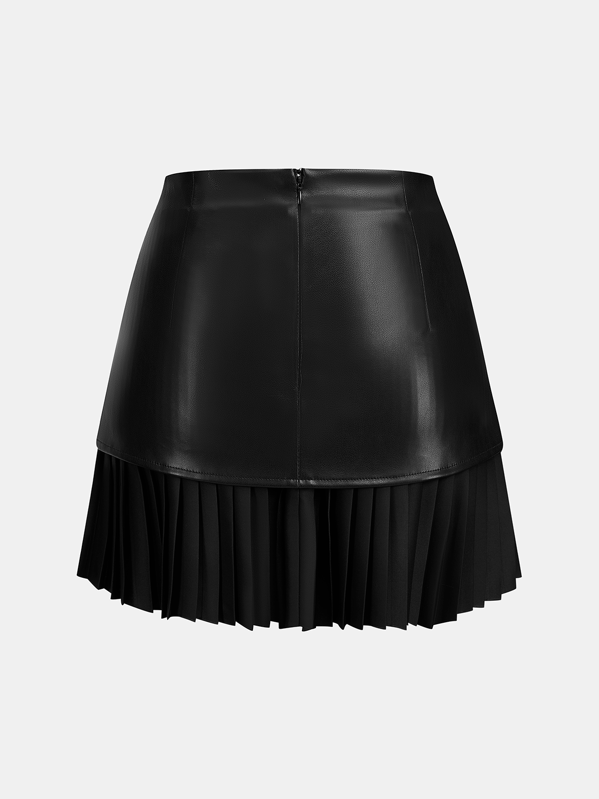 Faux Leather Ruched Pleated Mini Skirt-Chicvia