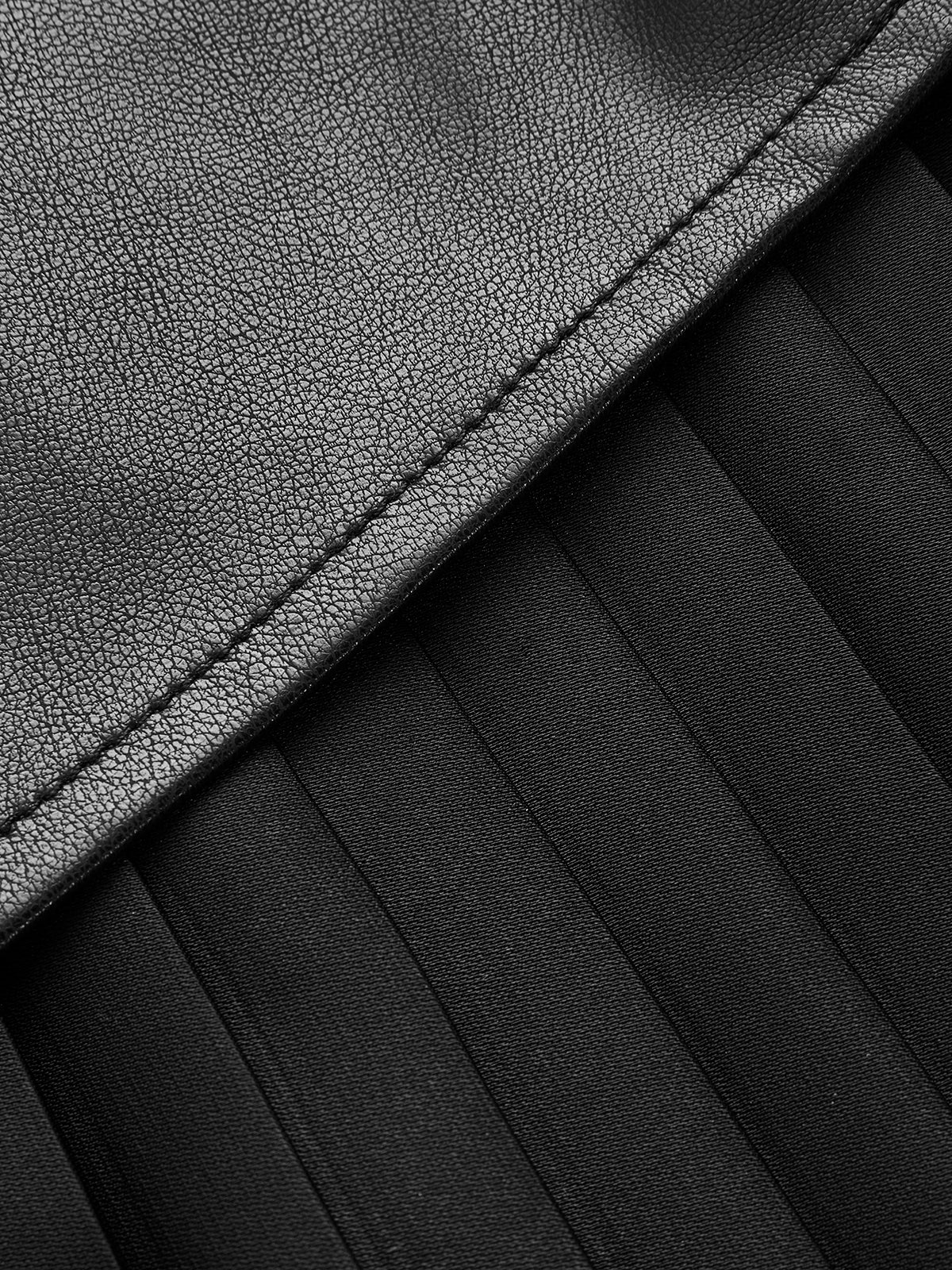 Faux Leather Ruched Pleated Mini Skirt-Chicvia