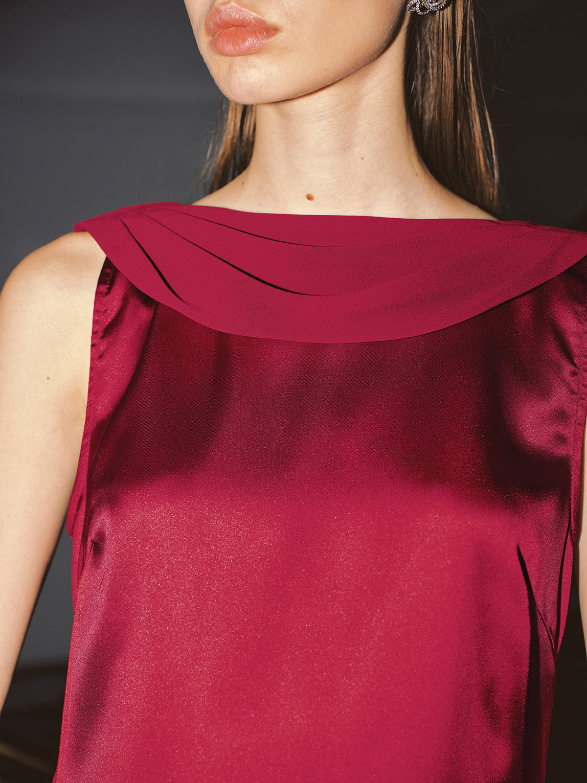 Cowl Neck Backless Satin Mini Dress-Chicvia