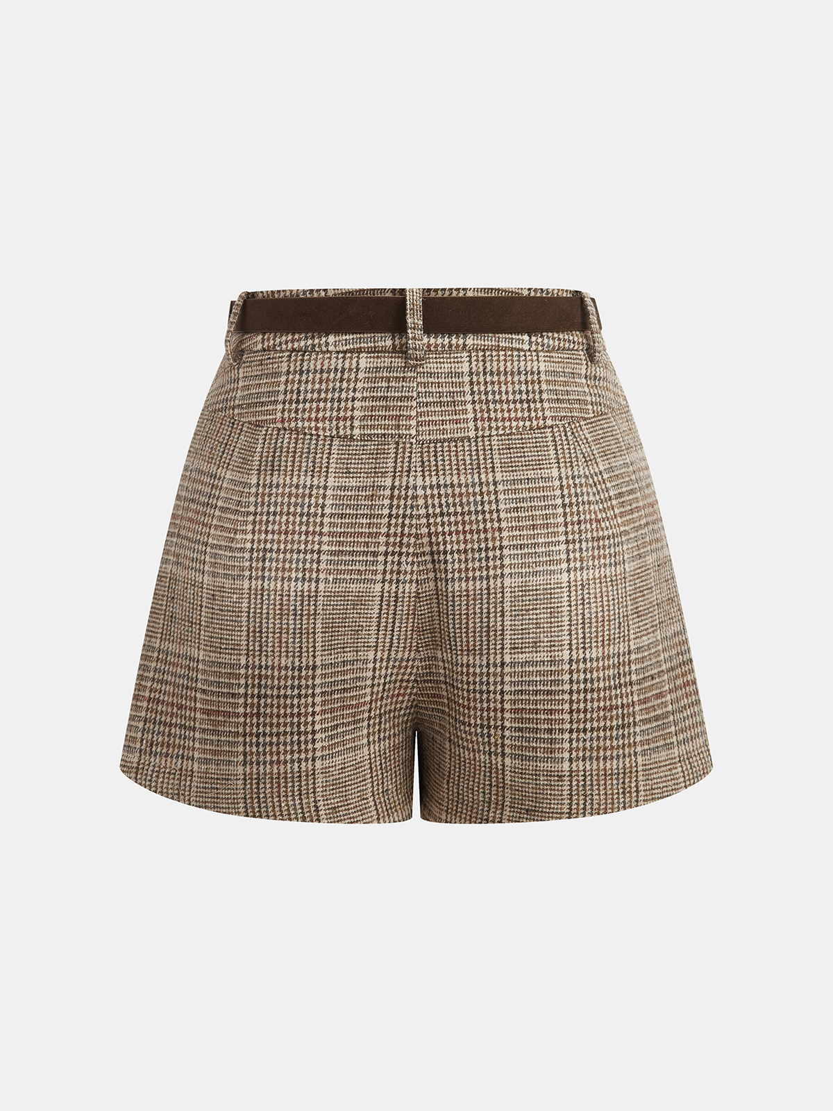 Mid-Waisted Belted Plaid Shorts-Chicvia