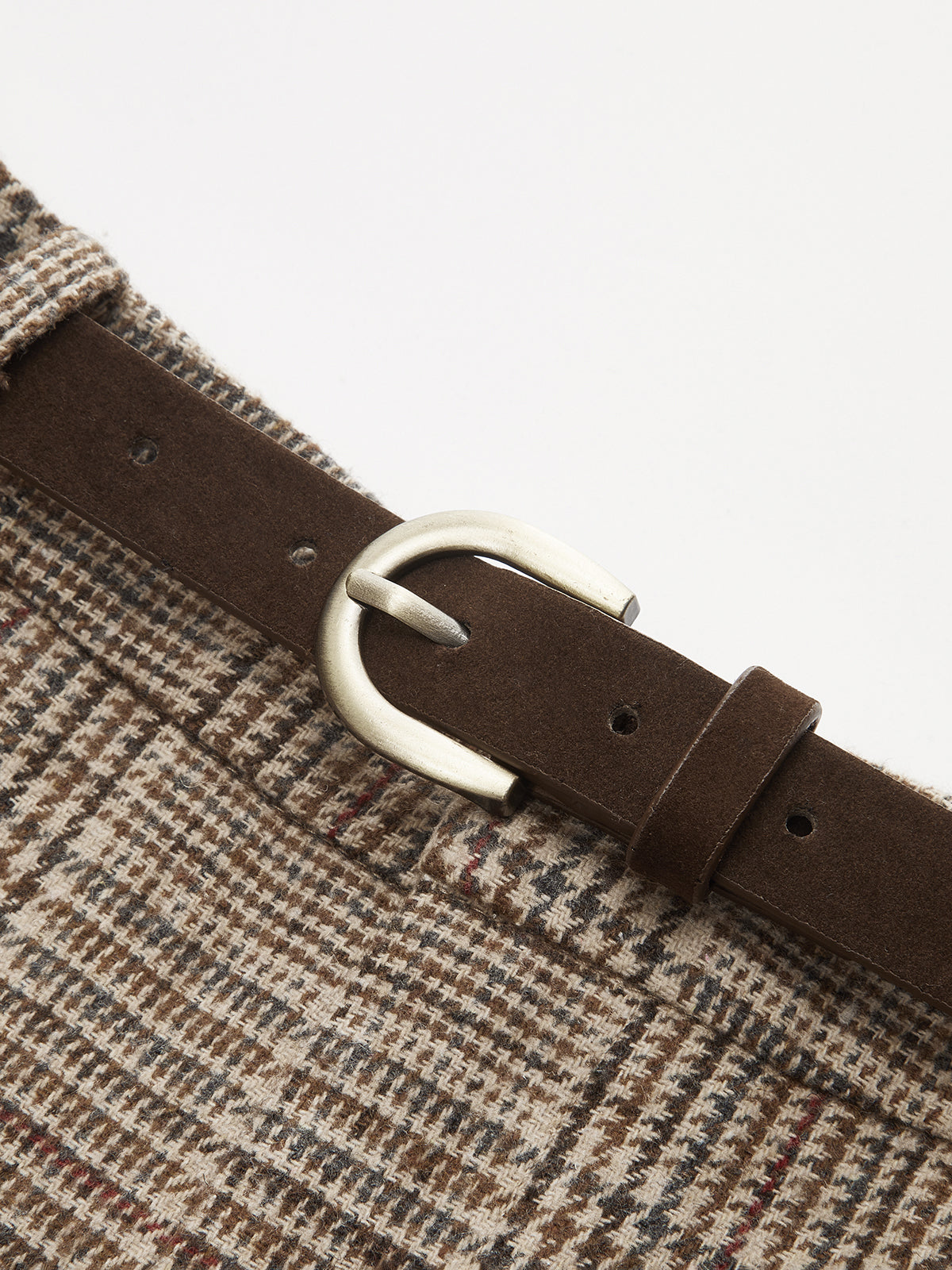 Mid-Waisted Belted Plaid Shorts-Chicvia