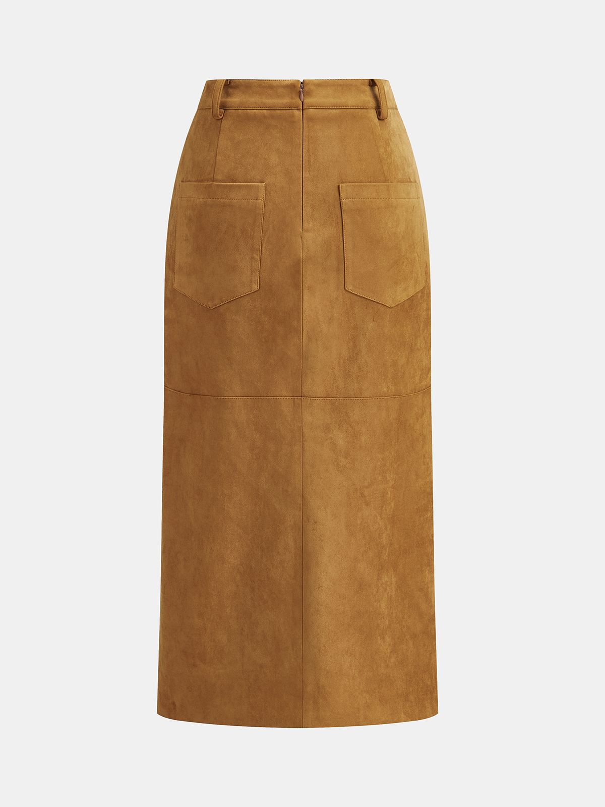 Decorative Button Suede Effect Slit Midi Skirt-Chicvia