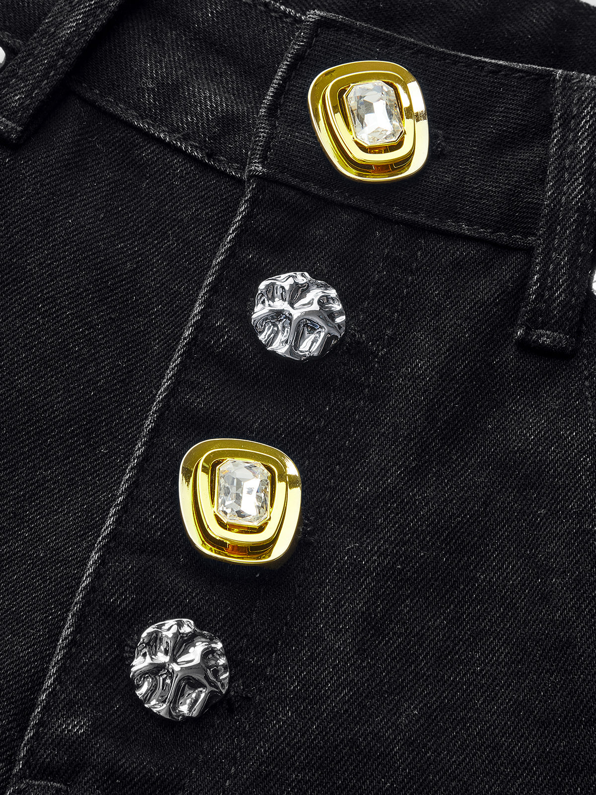 Metal Button-Detail Wide-Leg Jeans-Chicvia