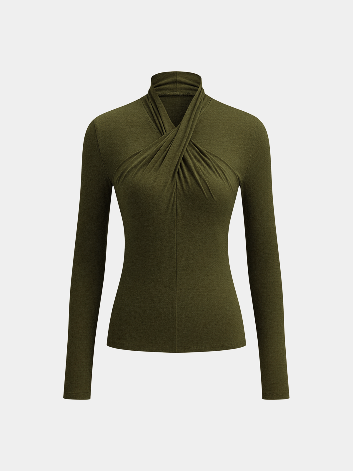 Cross Neck Long Sleeve Knit T-Shirt-Chicvia