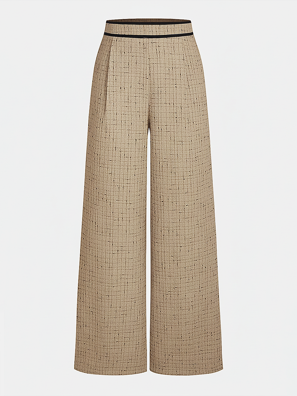 Contrast Waistband Tweed Wide-Leg Pants-Chicvia