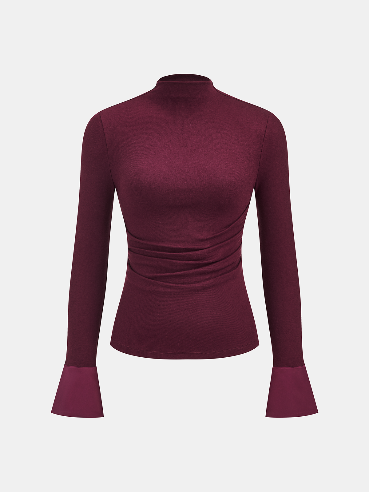 Cuff Panel Mock Neck Ruched Top-Chicvia