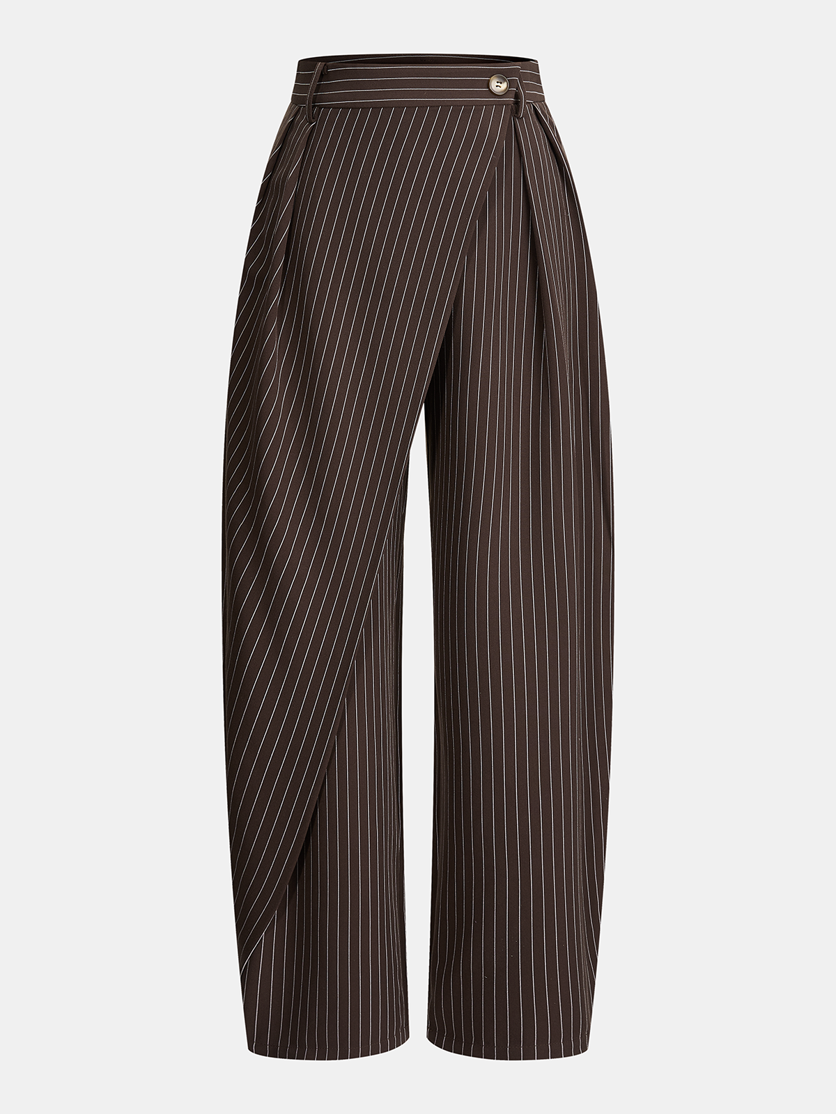 Pinstripe Asymmetric Curved-Leg Pants-Chicvia