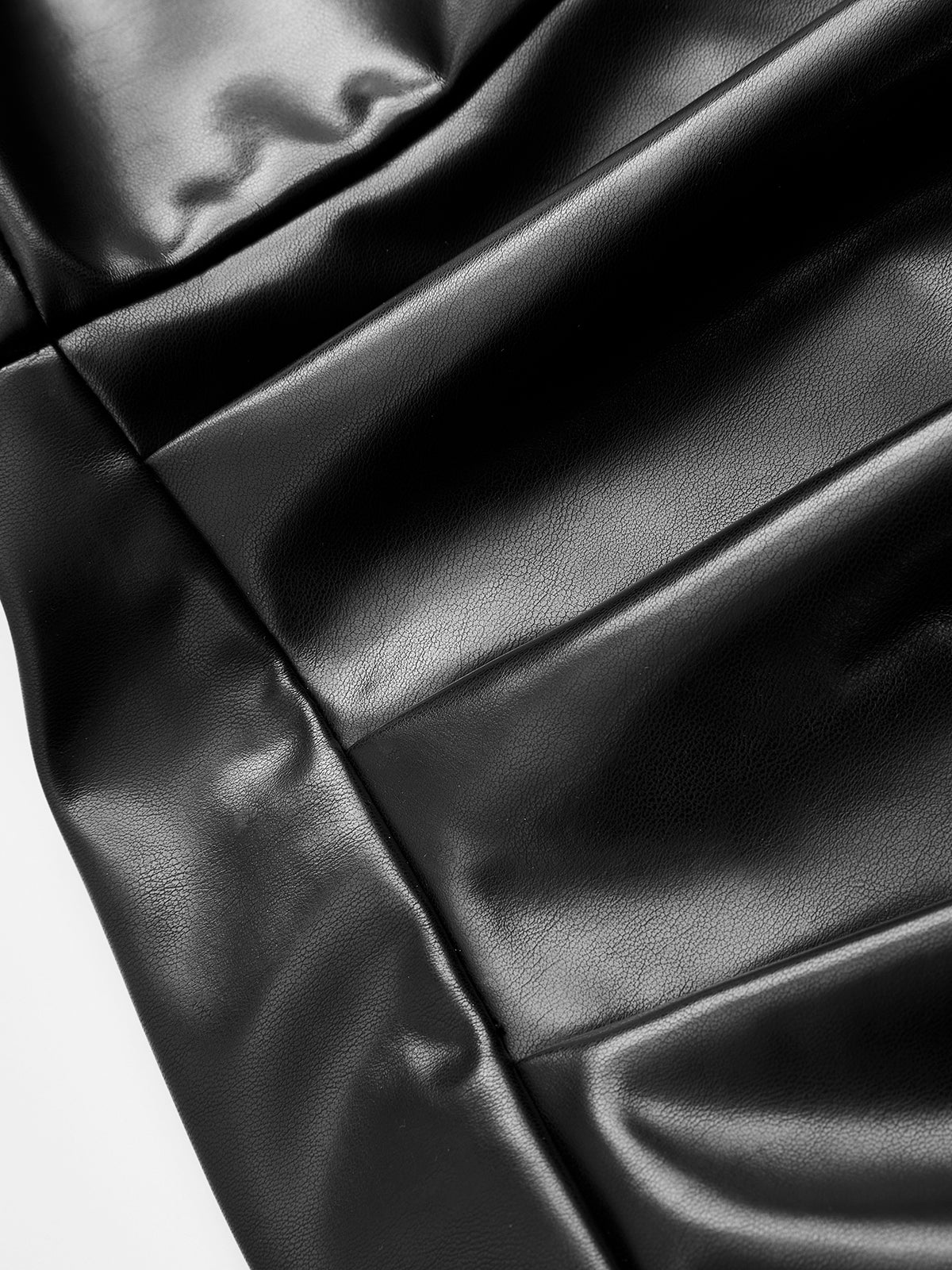 Faux Leather Ruched Cami Midi Dress-Chicvia