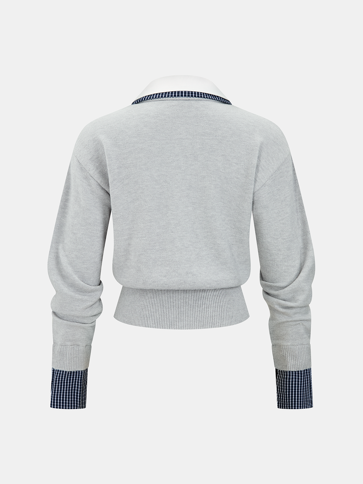 Plaid Detail Contrast Collar Knit Cardigan-Chicvia