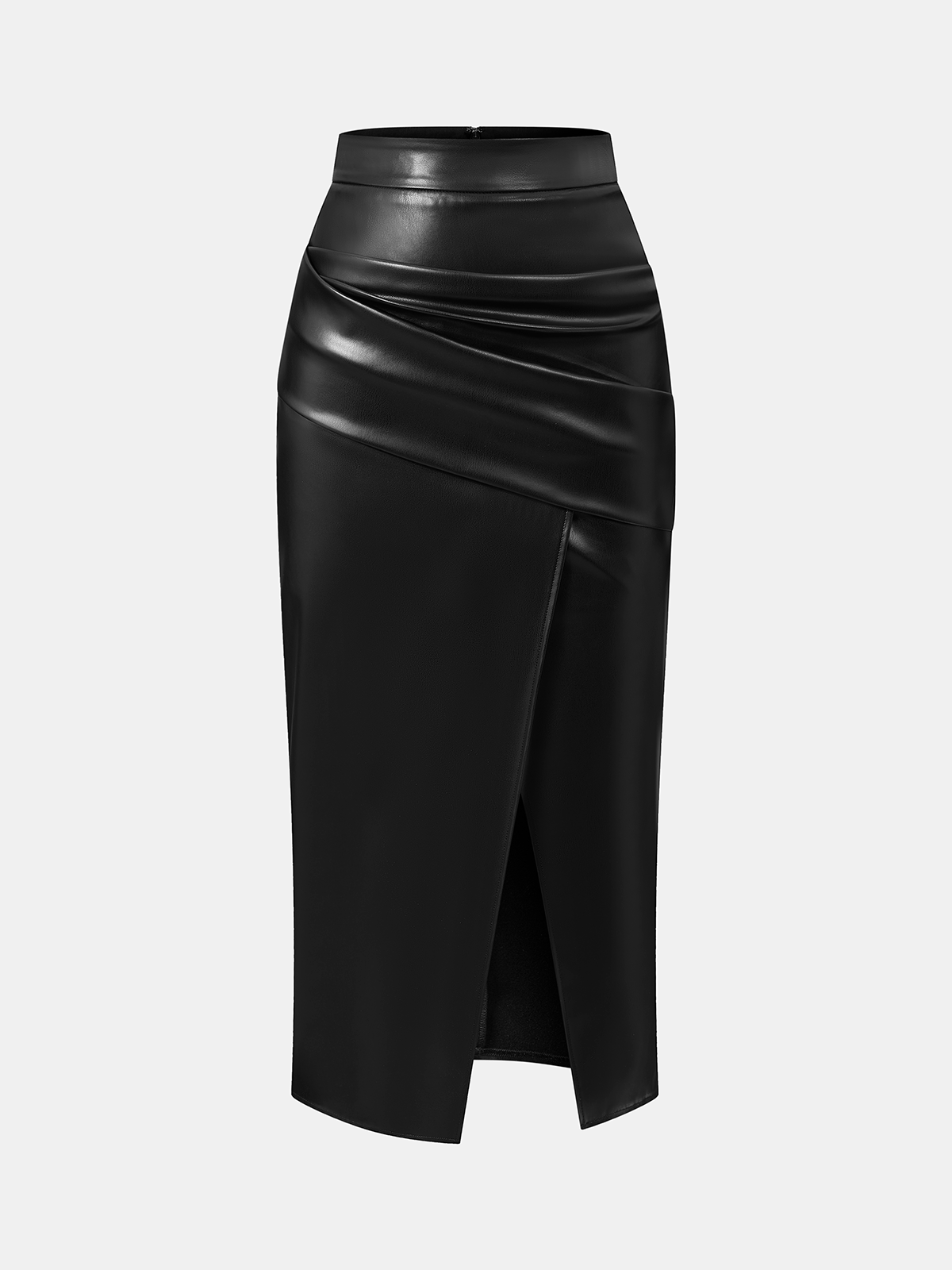 Knit Top & Faux Leather Ruched Skirt Set-Chicvia