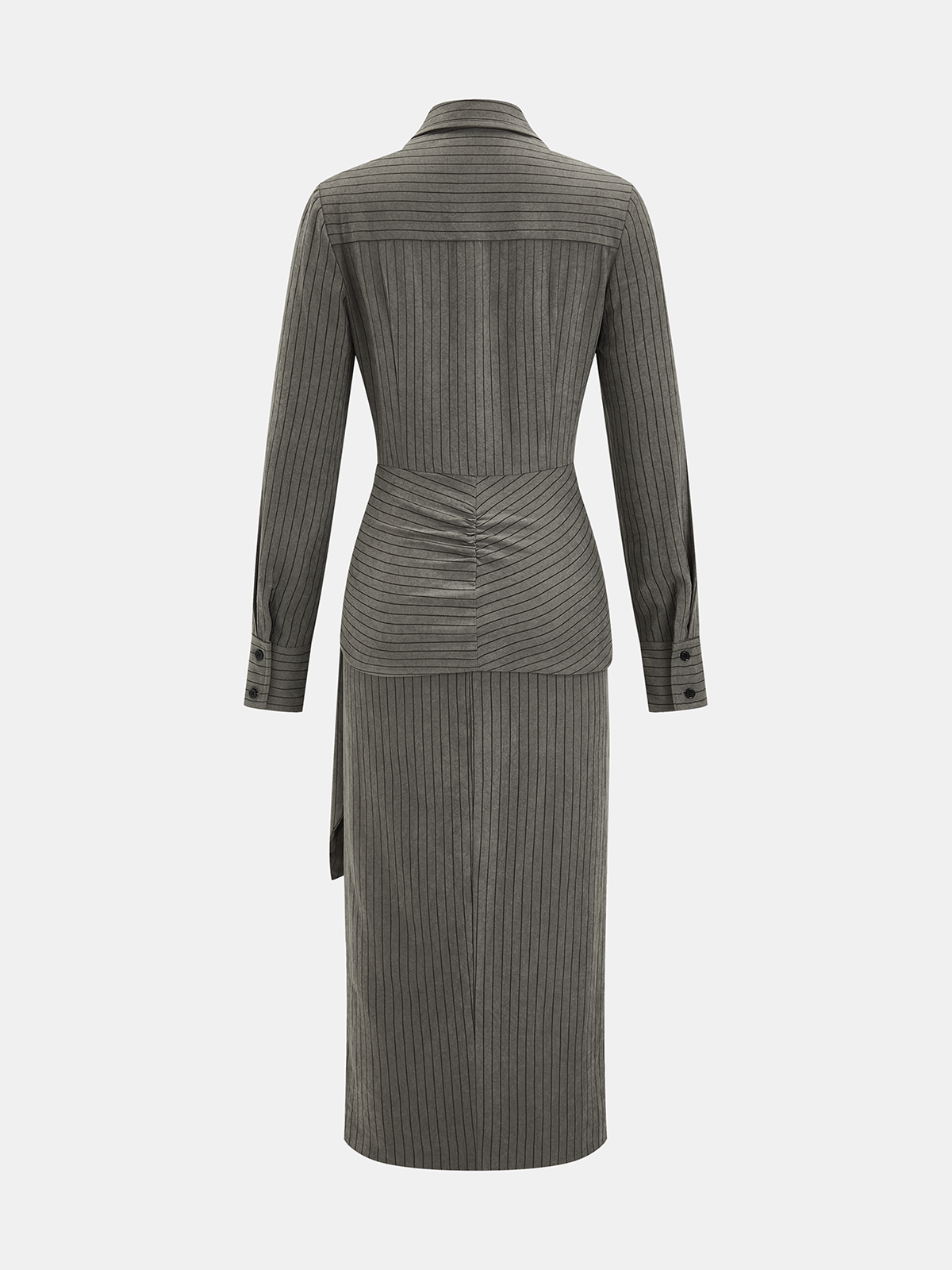Pinstripe Wrap-Waist Shirt Dress-Chicvia