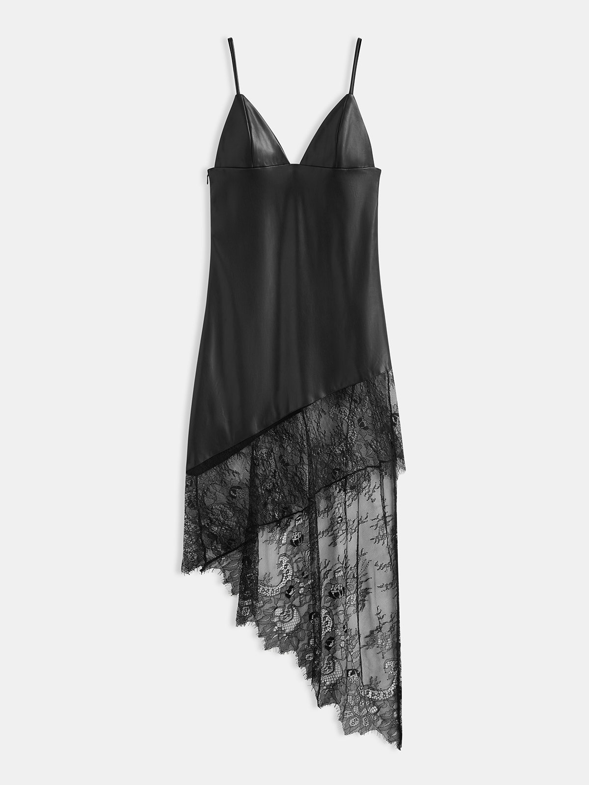Lace Panel Faux Leather Asymmetrical Cami Dress-Chicvia