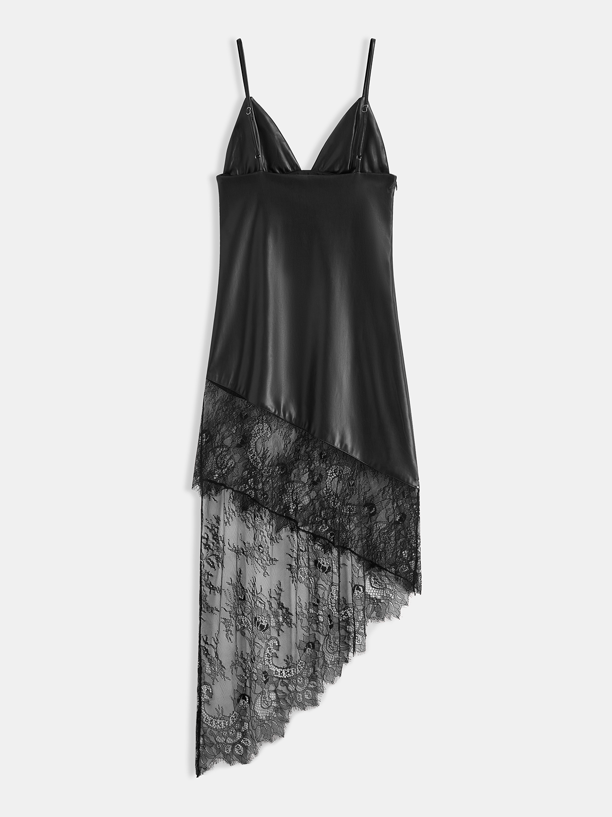 Lace Panel Faux Leather Asymmetrical Cami Dress-Chicvia