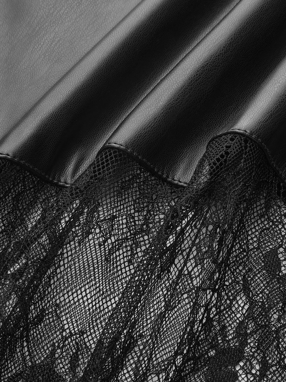 Lace Panel Faux Leather Asymmetrical Cami Dress-Chicvia