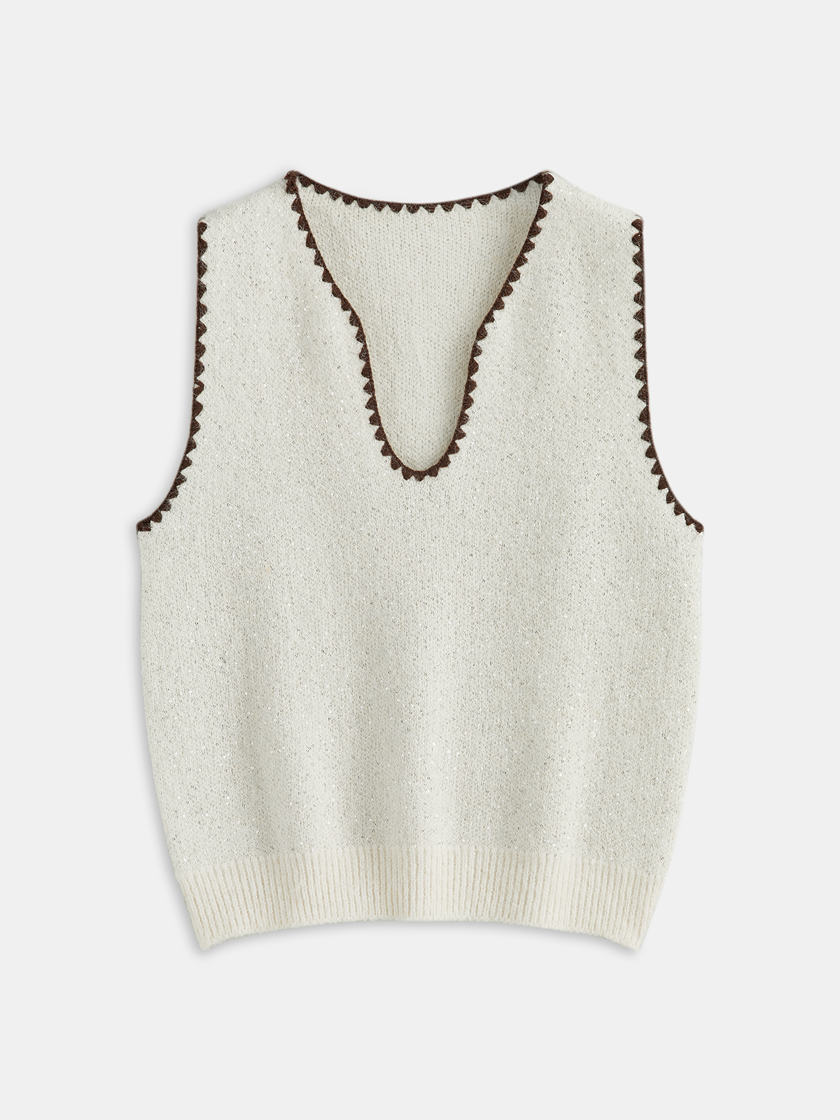 Contrast Scalloped Trim Sleeveless Vest-Chicvia