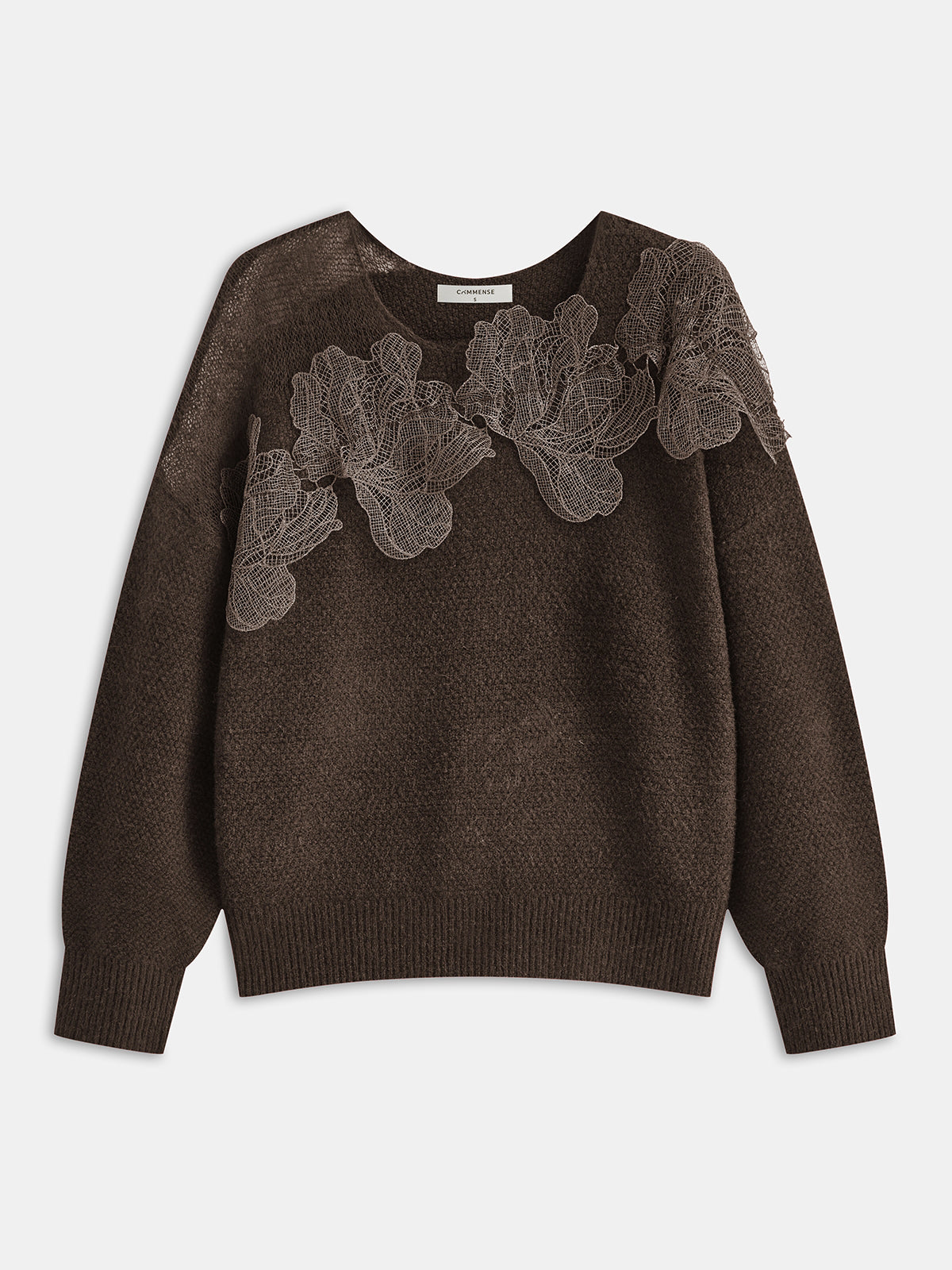 Floral lace Sweater Semi Sheer Round Neck Sweater-Chicvia