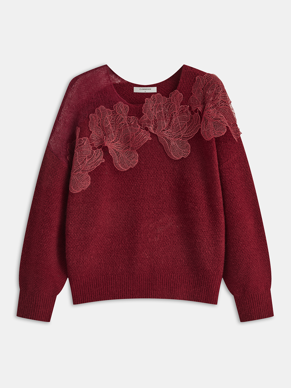 Floral lace Sweater Semi Sheer Round Neck Sweater-Chicvia