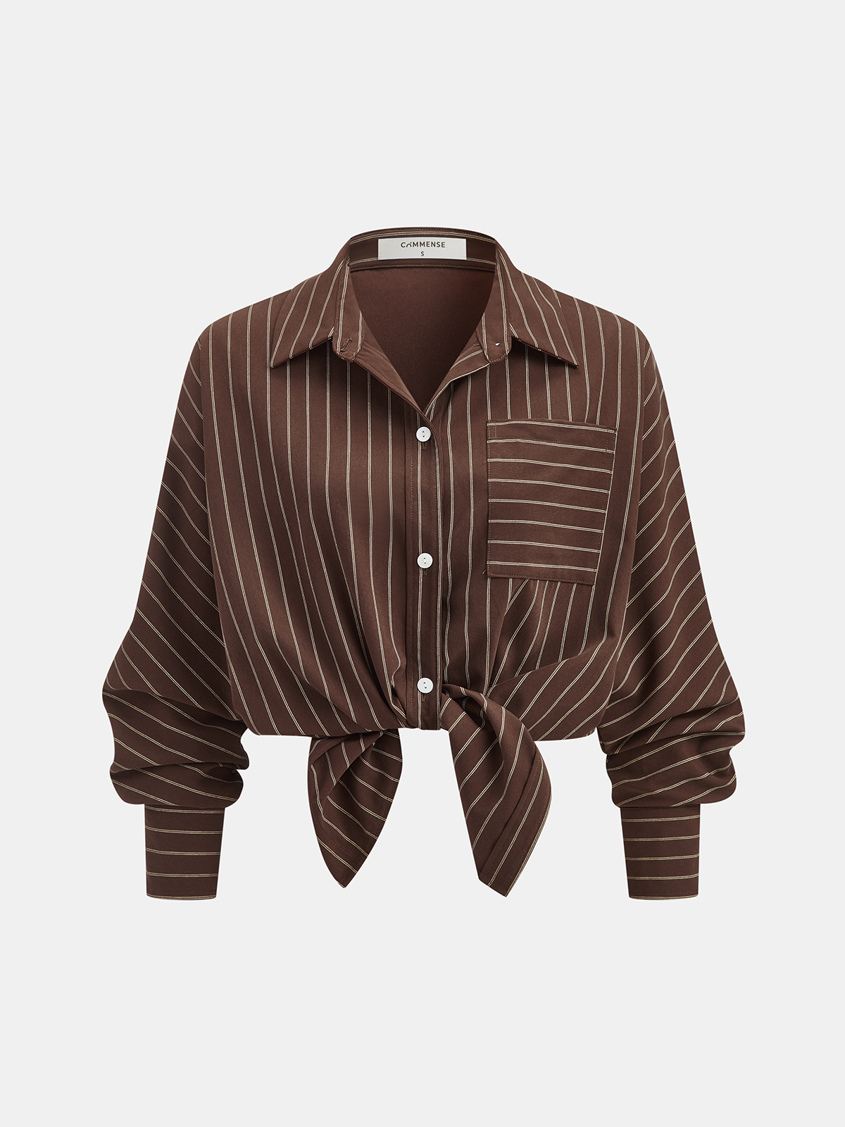 Loose Striped Knot Front Blouse-Chicvia